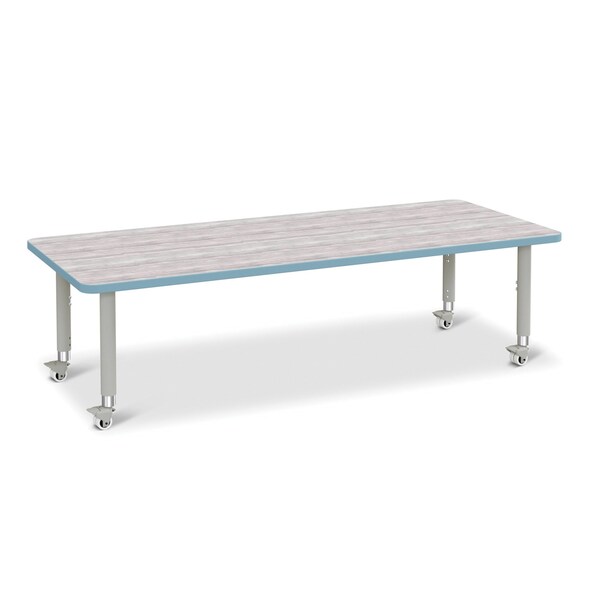 Berries Rectangle Activity Table, 30 in. x 72 in., Mobile, Driftwood Gray/Coastal Blue/Gray